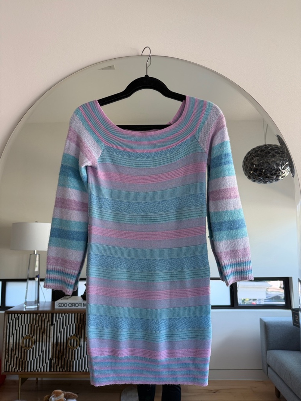 Tularosa Pastel Striped Mini Dress in Blue and Pink